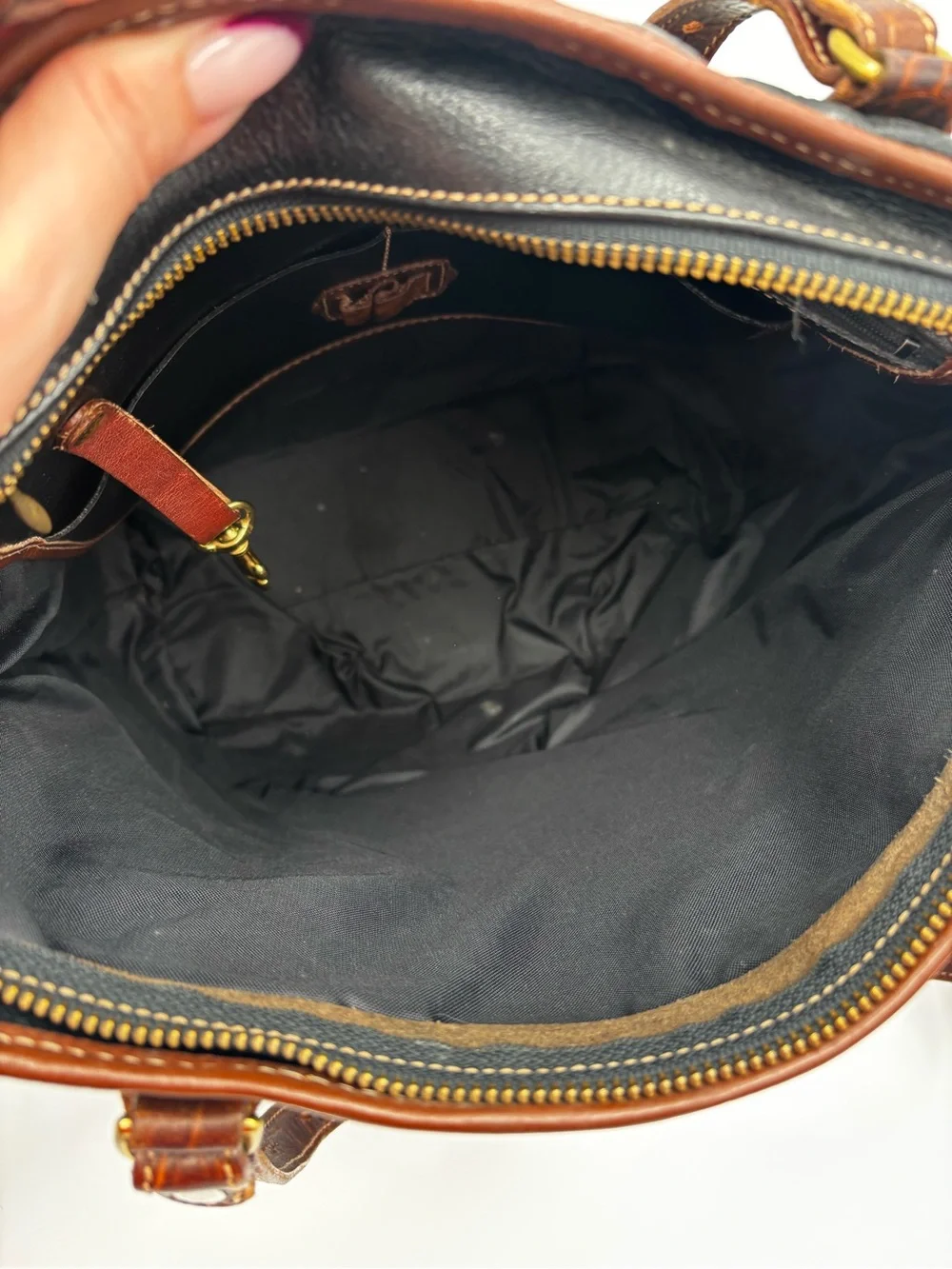 Brahmin Black Leather Croc Trim Tote Shoulder Bag
